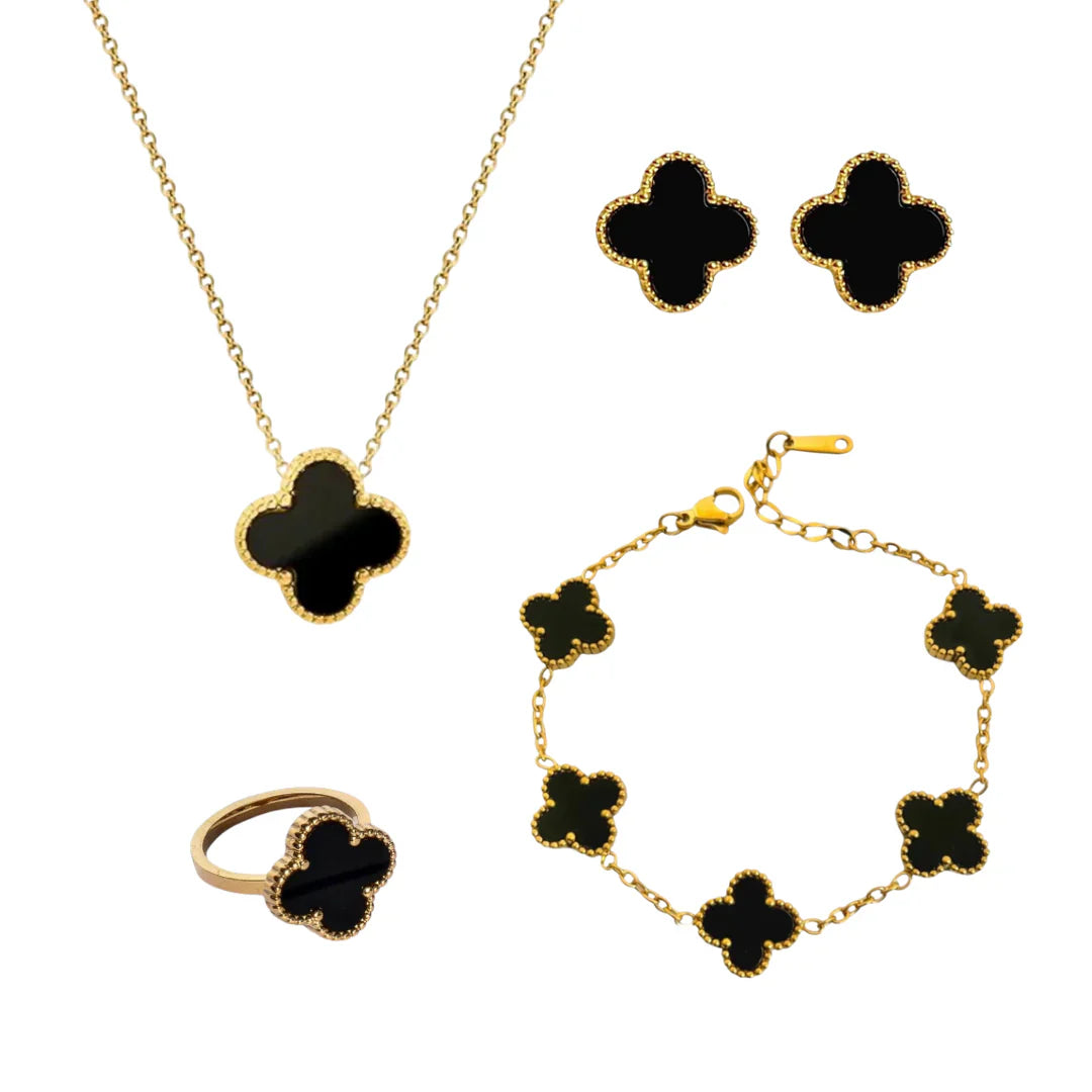 Black Leaf Clover Complete Jewellery Set