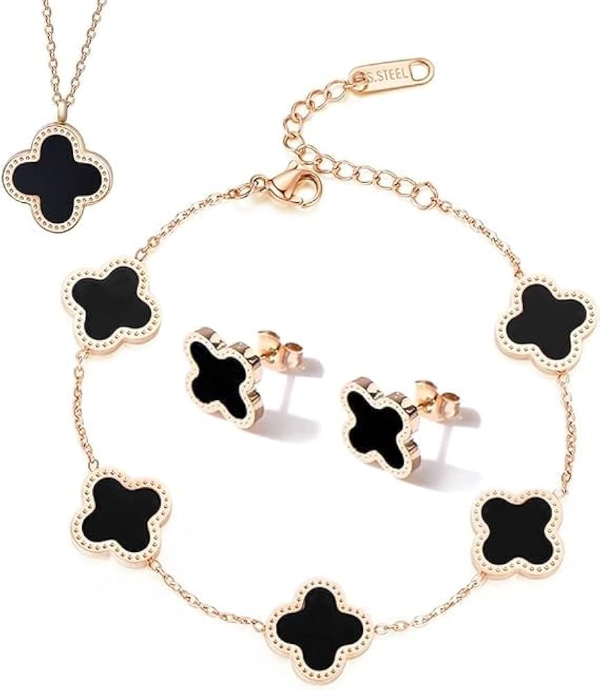 Black Leaf Clover Complete Jewellery Set